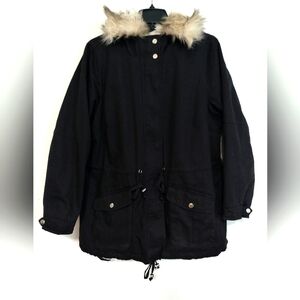 New Women's Parka Black Fur-Trimmed Jacket / Size 0X (14-16)